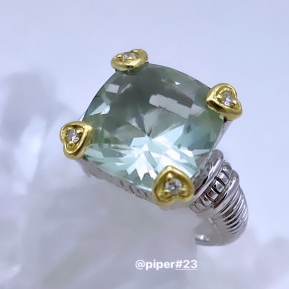 Judith Ripka JR TWO Fontaine Prasiolite & Diamond Cocktail Ring size 6 - Picture 3 of 8